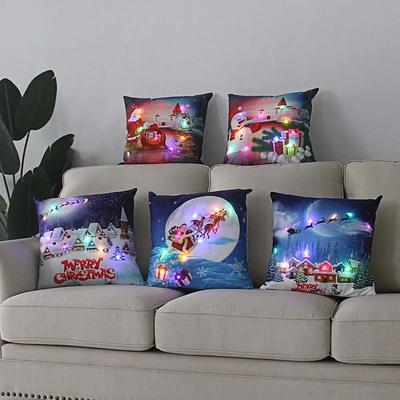 Christmas Light LED   Decoration 45x45cm Santa  Sled Village Color Ball Sofa Seat Pillow Sleeve  Cases