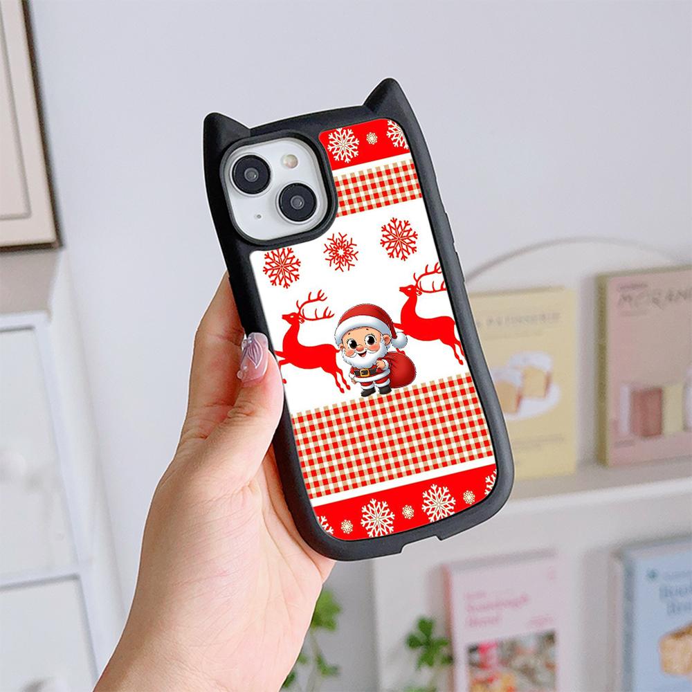 Cat Ear Soft Phone Case for iPhone 16 15 14 13 12 11 Pro Max Plus XR TPU Anti-Drop Transparent Acrylic Back Cover NY29 Merry Christmas Christmas tree