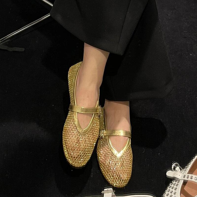 Sheepskin version~ Korean version of cross belt buckle grandma single shoes women's shallow mouth round head versatile comfortable lazy flat shoes