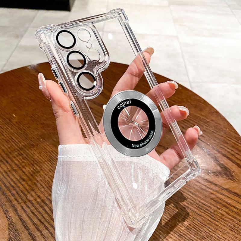 Suitable for Samsung S25ultra Electroplated Four corner Airbag Magnetic Suction Mobile Phone Case S24 Comes with Lens Film A56 Protective Case