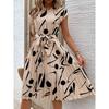 Printed round Neck Lace up Casual Dress Print round Neck Tied Dress