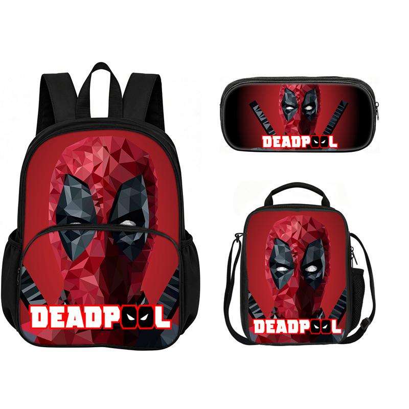 Deadpool  School 3Pcs Set with Front Pocket Backpack+lunch Bags+Pencil Bag Fashion Schoolbag Backpack Trend Kids Gift