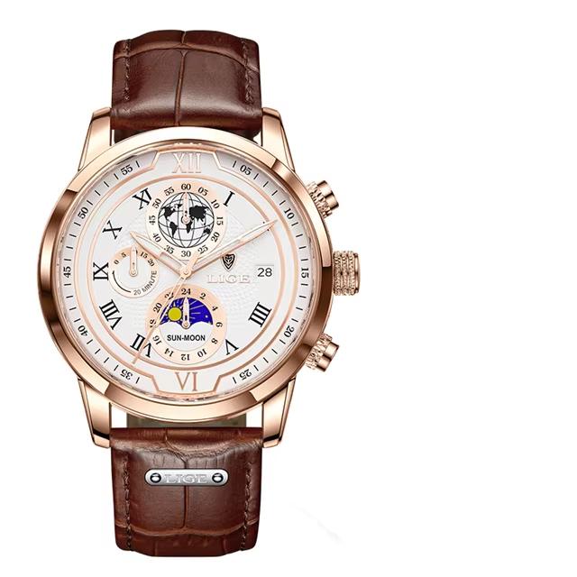LIGE Blue Watch Fashion Business Mens Watches Casual Sport Leather Waterproof Chronograph Quartz Watch for Men Auto Date Clock