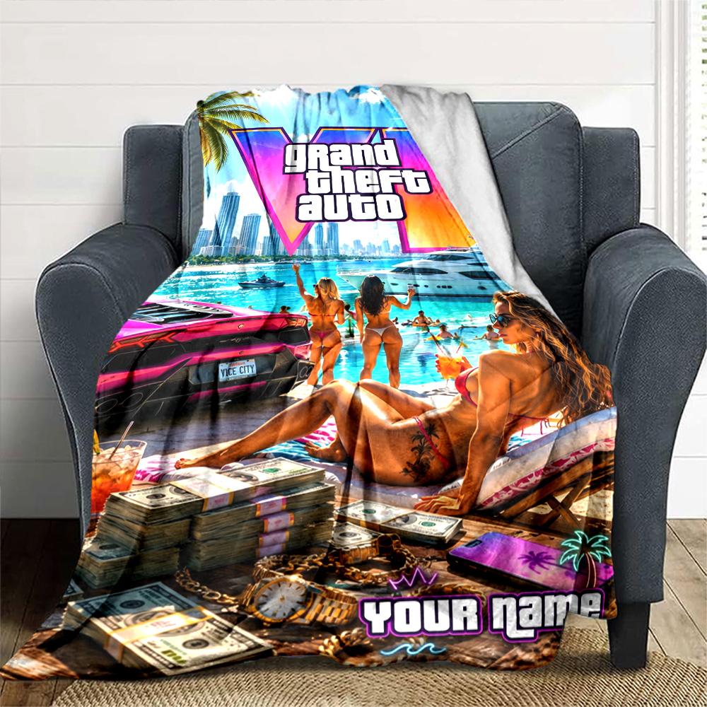 Grand Theft Auto Personalized Text Blanket Throw Personalized Blanket Comfortable Throw For Office Office Chair Couch Home Decor for All Occasions