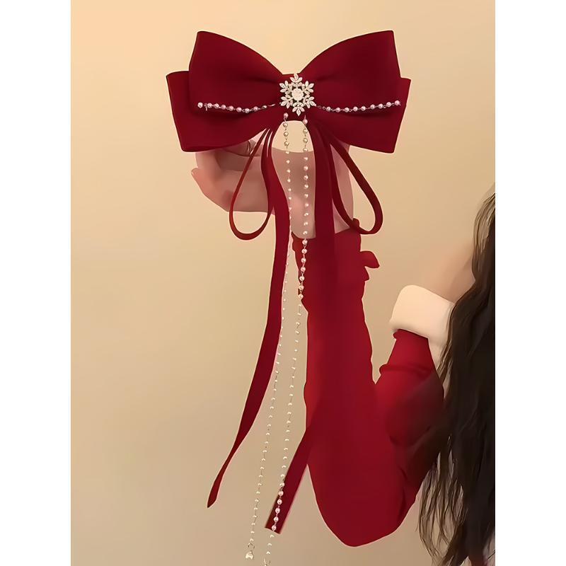 Red Velvet Snowflake Bow Hair Clip - Extra Large Festive Accessory for Women