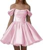 European and American one-word shoulder dress new satin short pleated dance wedding party dress daily dress