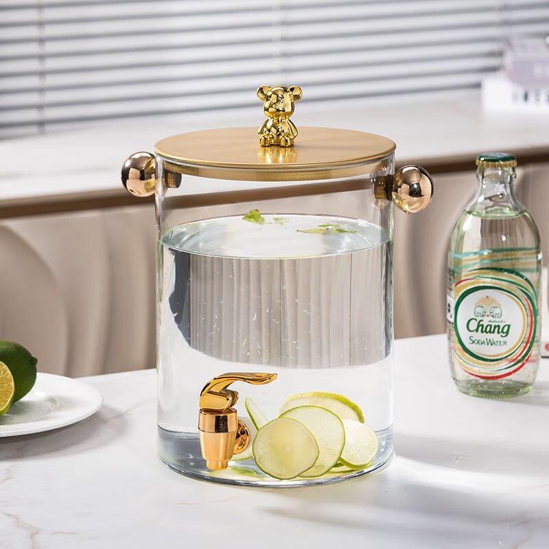 Nierxin Glass Cold Water Pitcher with Faucet and Cup Set
