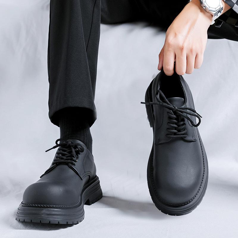 Derby shoes men's round head thick sole heightening men's leather shoes casual high sense 2024 new matte 2234-R
