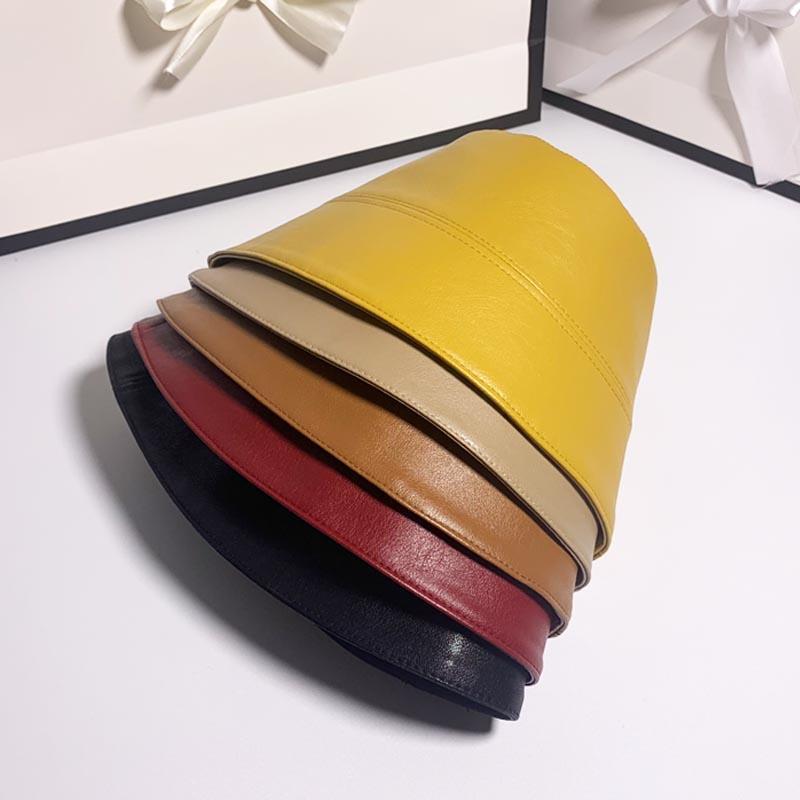 Faux Leather Bucket Hat Women Reversible Pu and Cotton Soild Sun Hat Fashion Autumn Waterproof Fisherman Hats