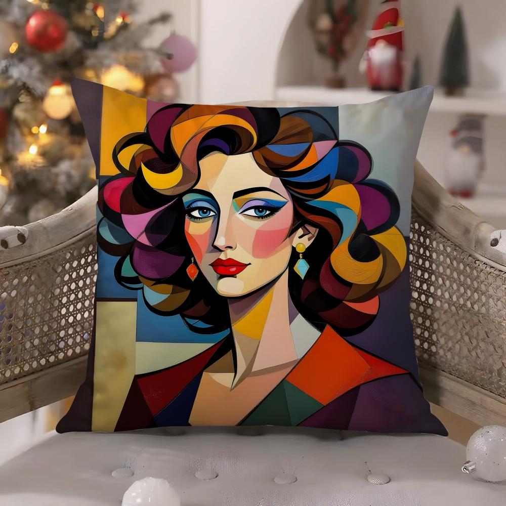 Illustration of diagonal square art Pillow Case Comfort Sofa Bed Silky elegant Invisible zipper Decorative cushion cover