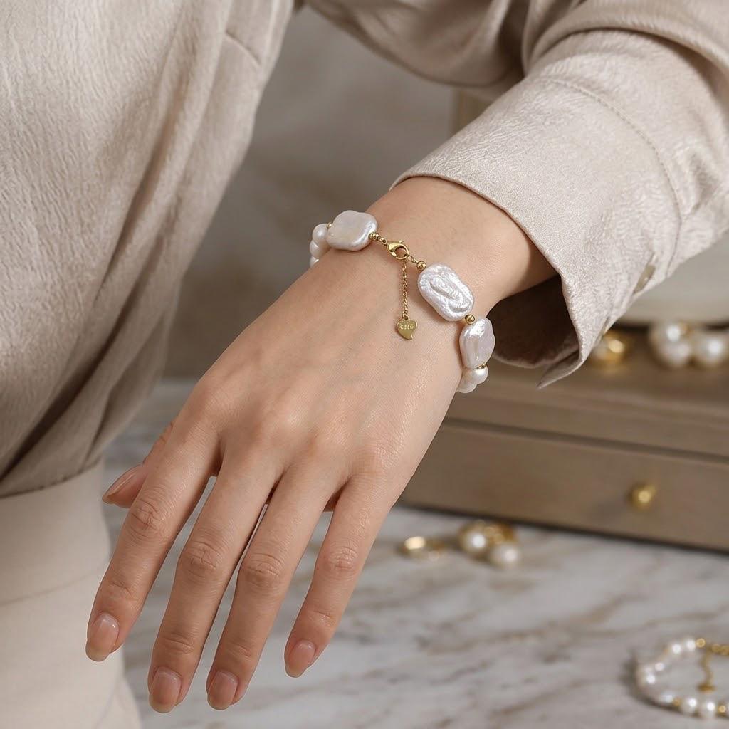 Original Design 16cm Geometric Square Baroque Pearl Bracelet High Luster Unique Natural Pearl Beaded Bracelet Fine Jewelry