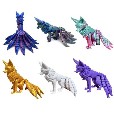 Articulated Nine Tailed Foxes Model, 3D Printed Multi Joint Collectible Figurine, Home Decoration Craft