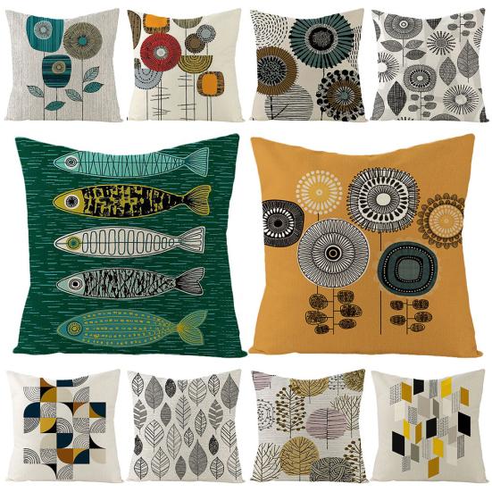 Line Flower Fish Geometric Pattern Cushion Cover Pillow Case Sofa Chair Decor