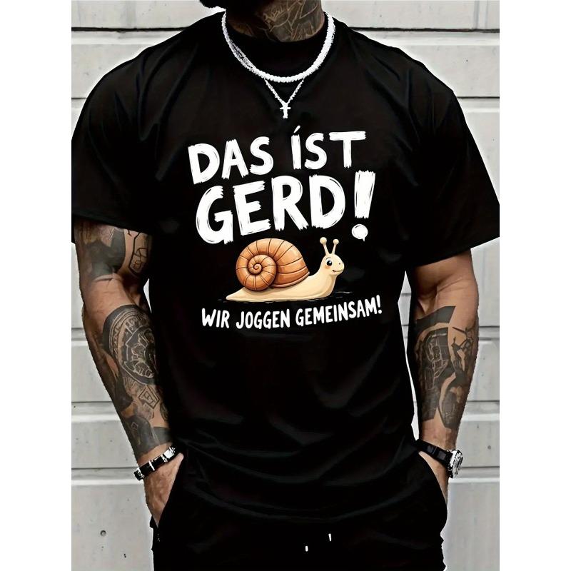 Men S Fun Snail Pattern T-Shirt | DAS IST GERD! WIR JOGGEN GEMEINSAM! - Soft And Breathable Crew Neck T-Shirt, Suitable for Fitness - Casual Style S чёрный