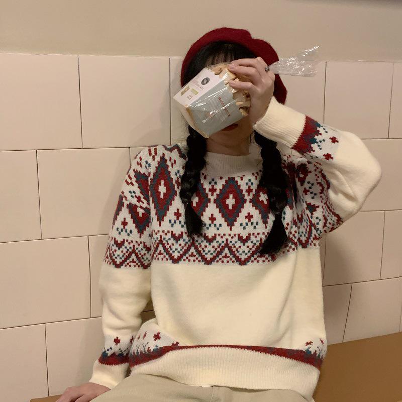 Korean-Style Retro Loose Knit Pullover for Women - Christmas & New Year 2025 Sweater
