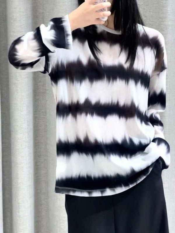 2026 Spring Round Neck Loose Slimming Stripe Casual Versatile Long Sleeve T-shirt