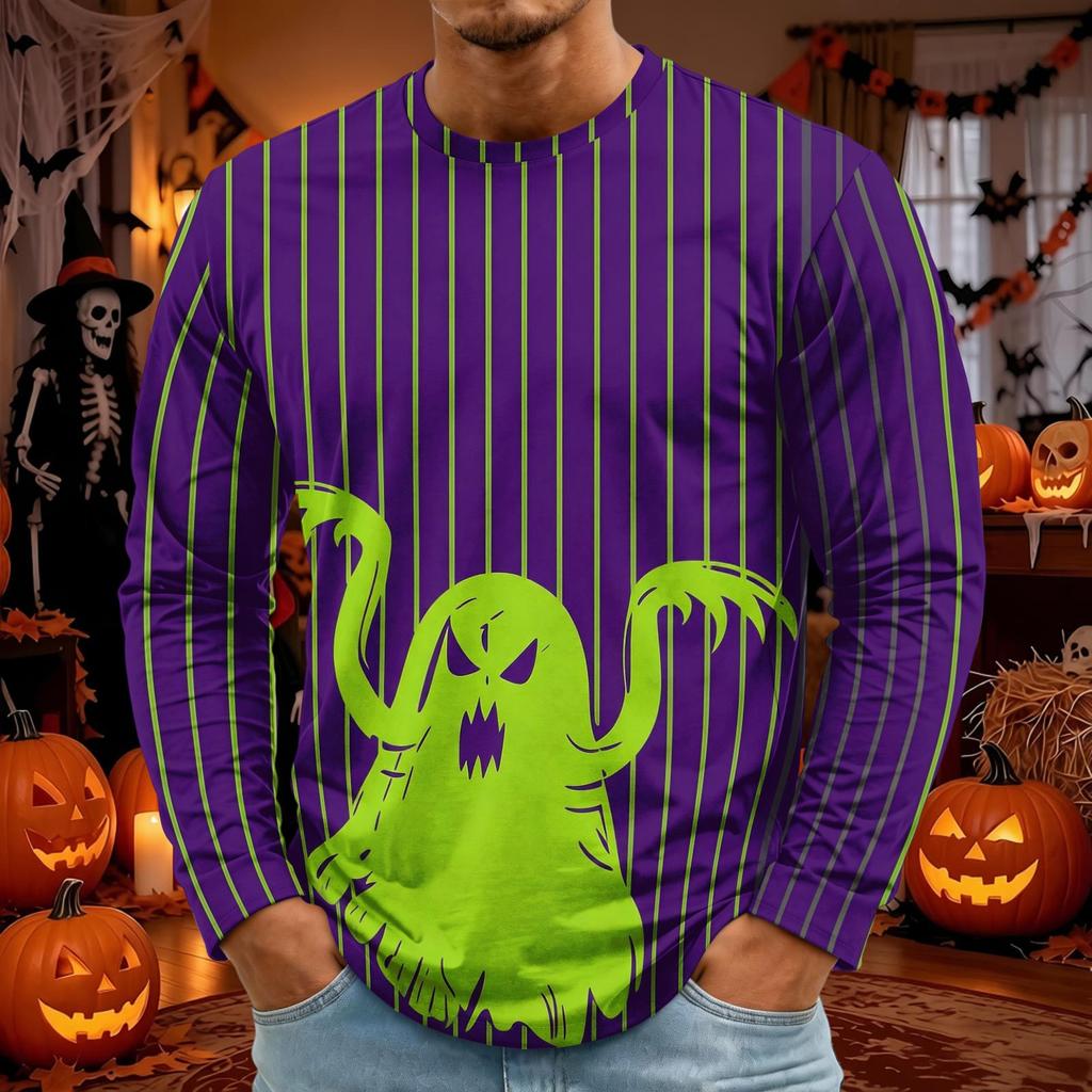 Men's Halloween Long Sleeve T-Shirt Neck Loose Fit Casual Versatile Top