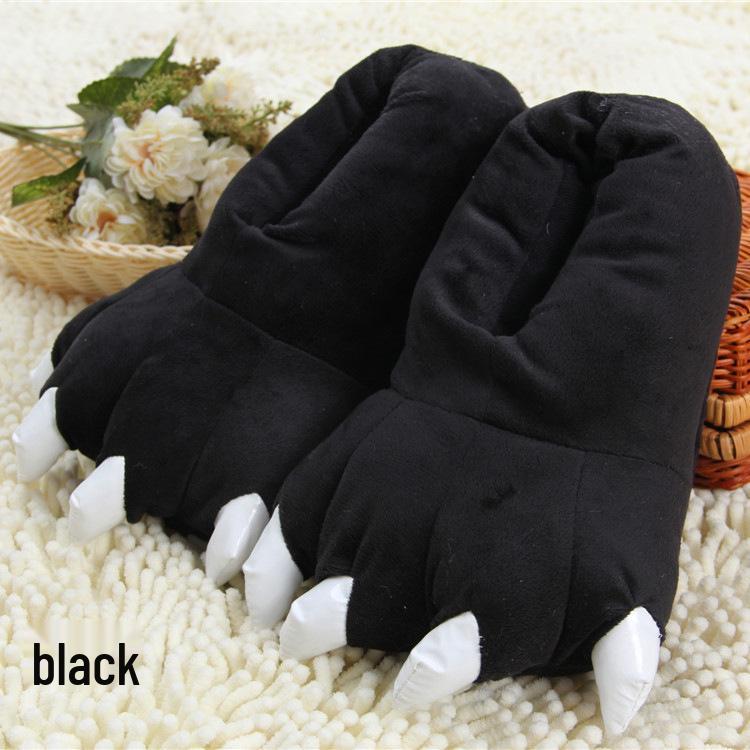 Funny Cat Paw Plush Indoor Slippers with Claws – Thick Cotton for Couples