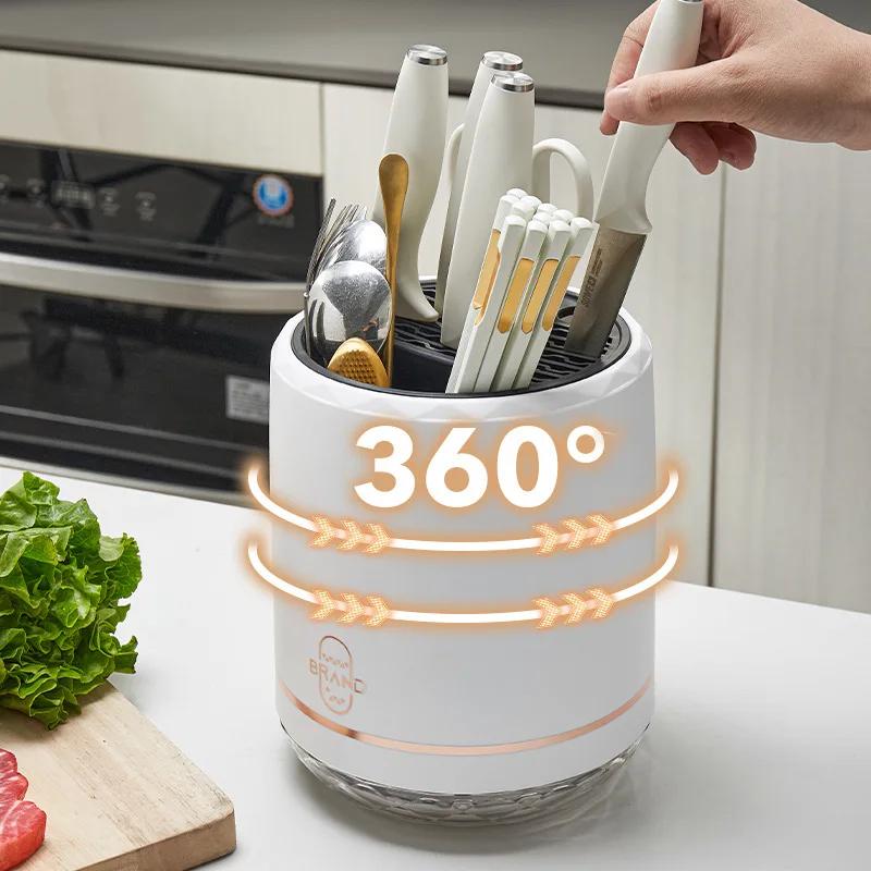 Rotation Knife Holder Utensil Holder Kitchen Cutlery Drainer Tableware Storage Bucket Detachable Chopstick Spoon Storage Rack