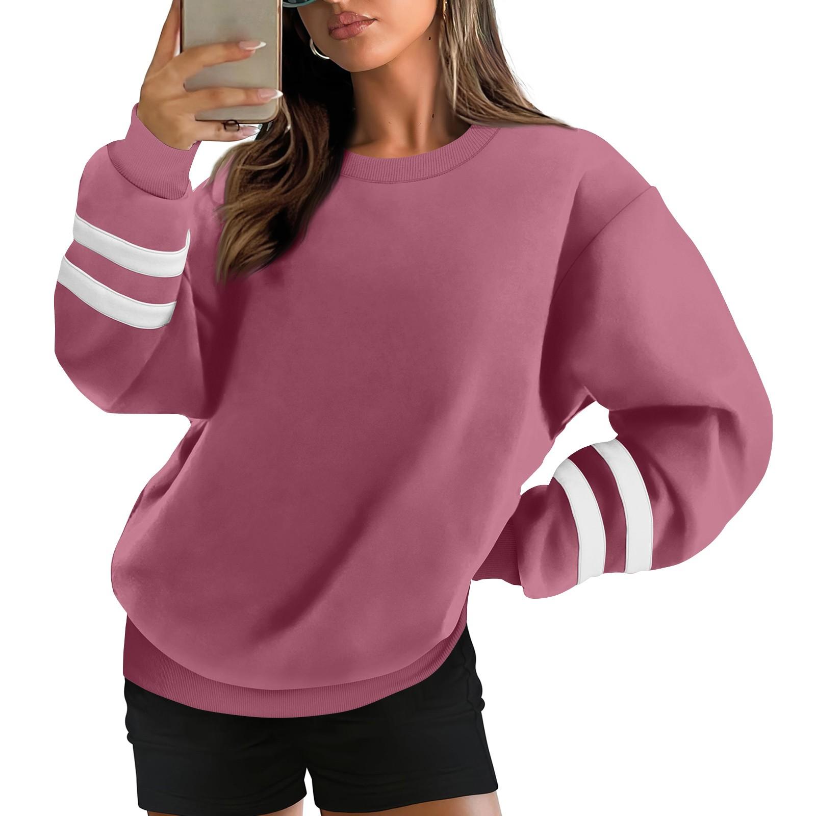 Женская модная повседневная свободная толстовка с круглым вырезом и длинным рукавом, однотонная XXXXXL