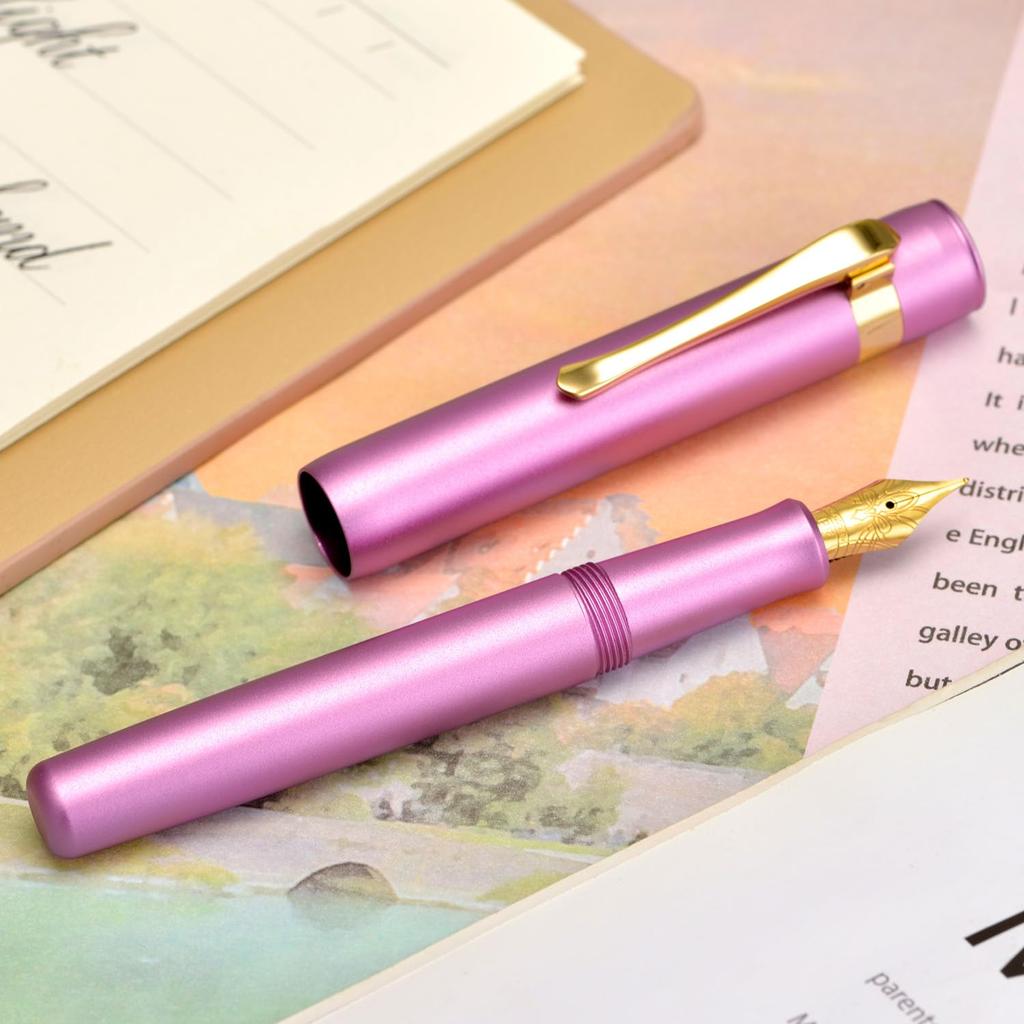 Hongdian M2 Mini Fountain Medium Soft Slim Pocket Travel Pen Pen, Purple, Nib, Nib, Aluminum,
