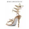 2025 Sexy CRYSTAL Flower Thin High Heels Women Sandals Street Style Narrow Band Ankle Strap Pole Dancing Ladies Shoes