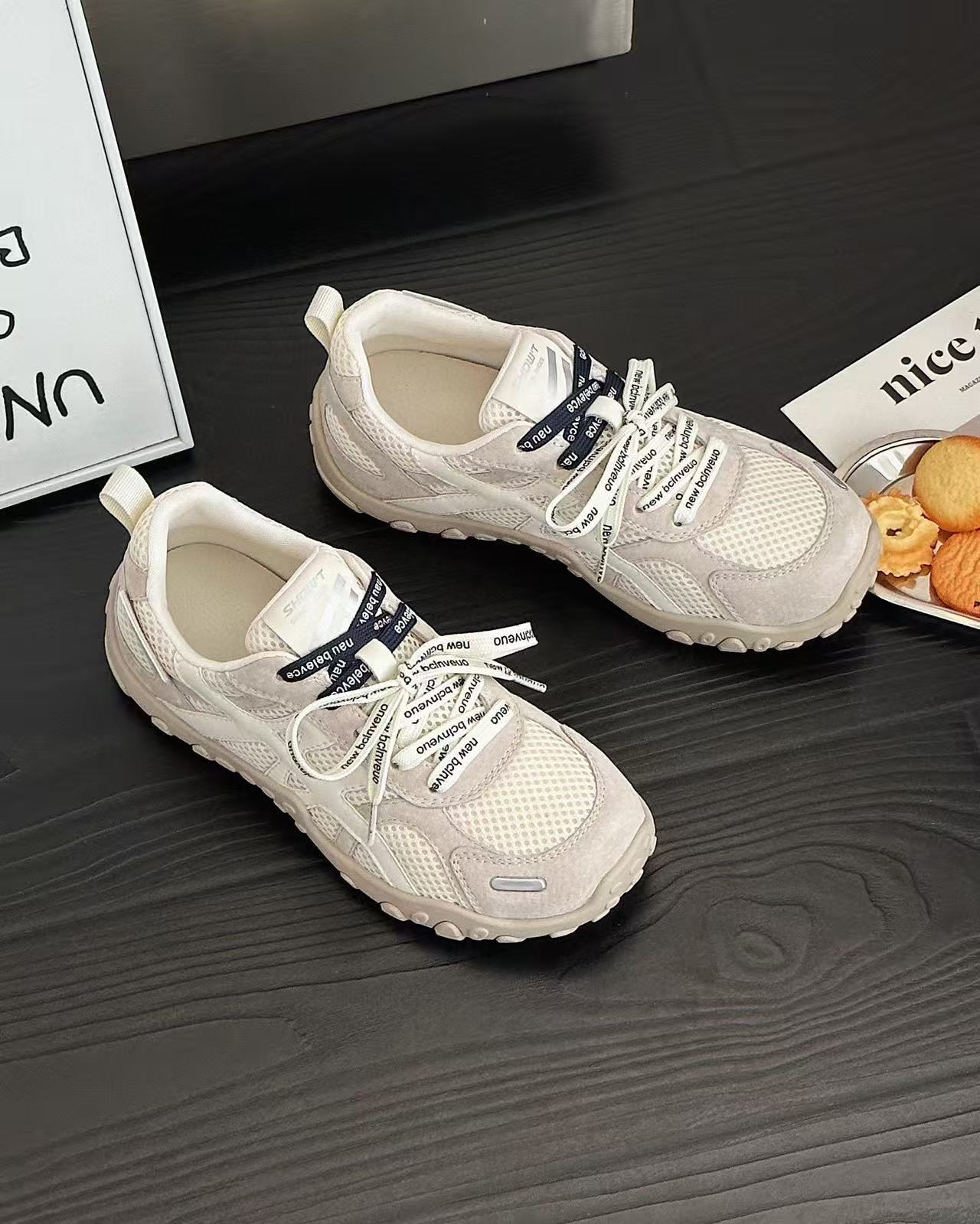 

Women s new autumn red yellow thick-soled heightening versatile board shoes breathable mesh 40 бежевый