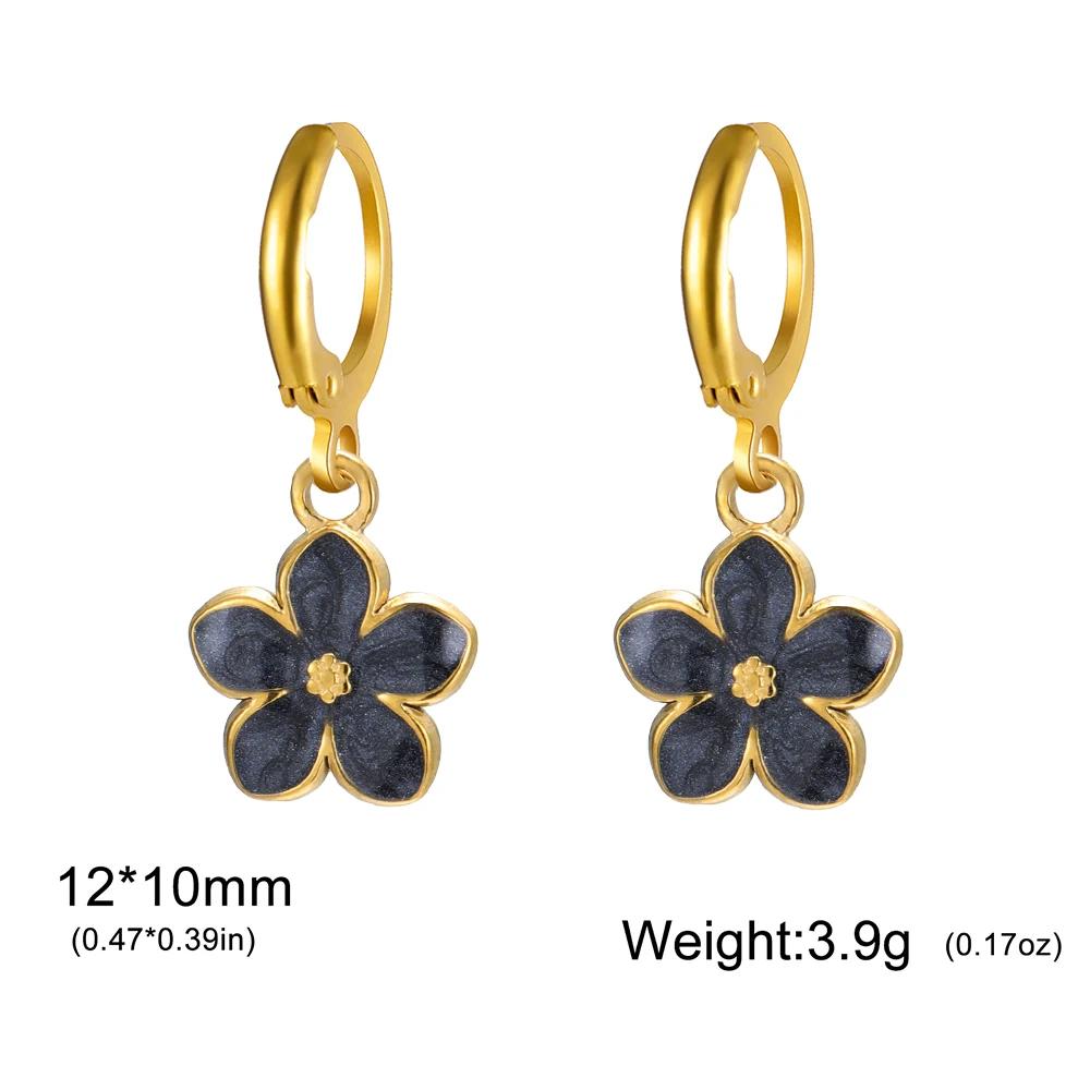 Cazador Enamel Flowers Women's Earrings Stainless Steel Gold Color Plumeria Daisy Hoop Earrings Jewelry Trendy Mother's Day Gift