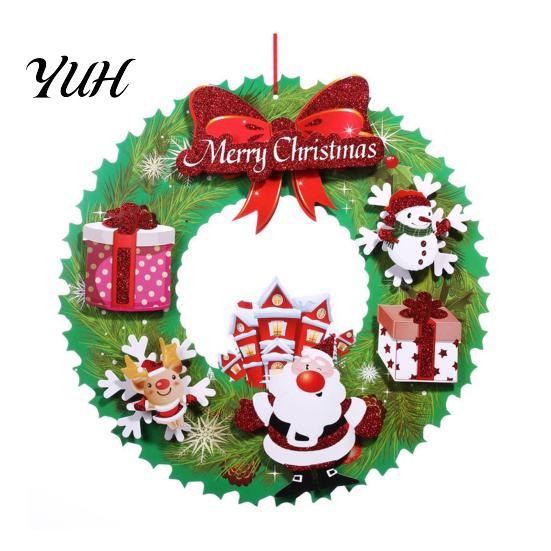 Christmas Wreath Ornaments 3D Pendant with Hanging Rope, Cartoon Garland Ornaments, Tree Decor Lightweight Paper for Holiday Party Home And