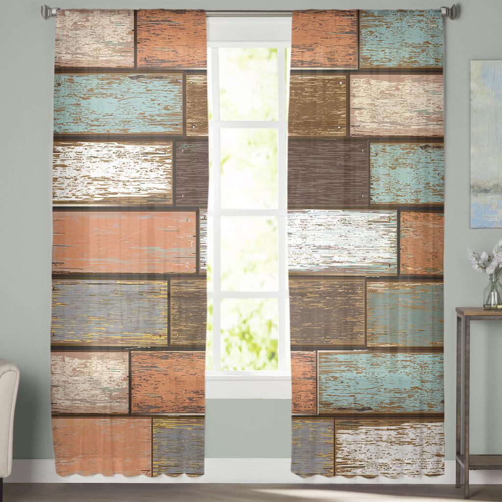 Retro Stara Tekstura Drewnianych Desek Przezroczyste Zasłony Nowoczesna Zasłona Gazowa do Salonu Sypialni Zasłony z Woalu