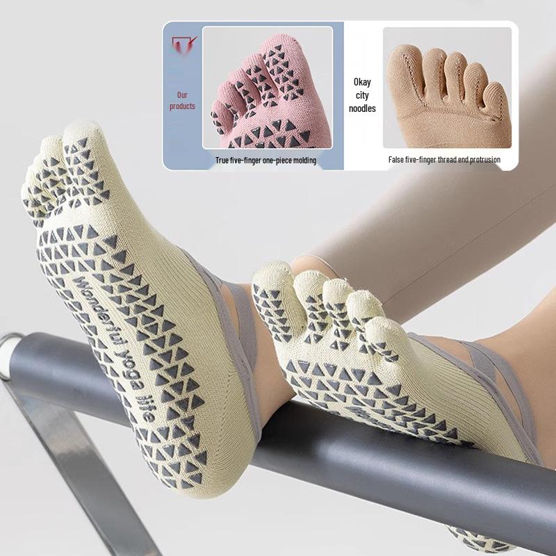 Women's Anti-Slip Yoga & Pilates Five-Toe Socks - Summer Thin, Pure Cotton Toe Separator Boat Socks