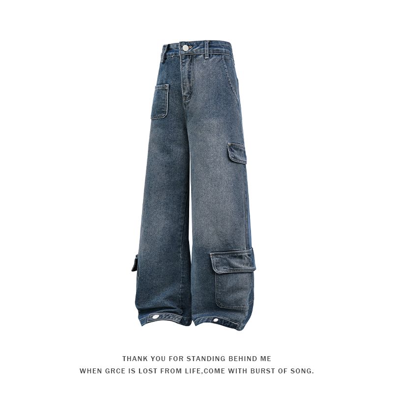 

Medm Beprp Fashion Brand High Street Multi-pockets Wide Leg Cargo Jeans Boys Washed Distressed Hong Kong Style Casual Pants 5318 Light Blue 3XL(Recommend 82.5~92.5kg)