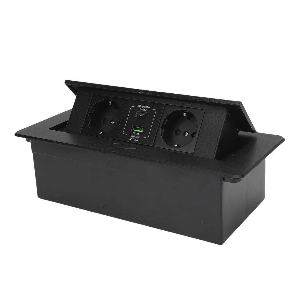 Desktop Socket Box 2 Prong Outlets USB Type C 20W Fast Charging Recessed Power Strip for Home