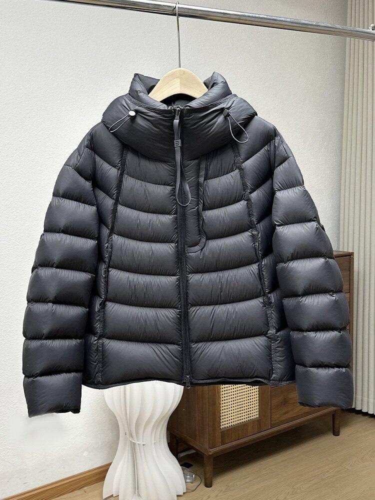 European fashion light soft white duck down puffs ribs down jacket women's small hooded thickened warm jacket