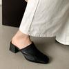Fashion NEW Summer Women Mules Genuine Leather Shoes for Women Square Toe Chunky Heel Shoes Cover Toe Slingback Sandals Hadmade Slippers