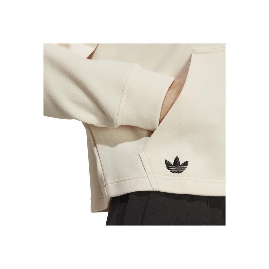 Adidas Originals Campus 00s Clover Logo Stripe Cropped Hoodie, Women Long Sleeve Casual Sweatshirt White IB5921