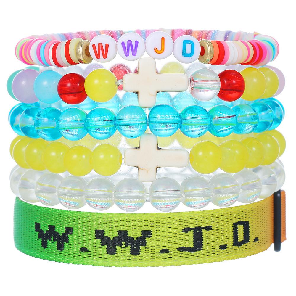 Wwjd Kreuz Armbänder mit Perlen Handgefertigt Geometrisch Polierte Steine Für Männer Frauen Freundschaft Und Glaube