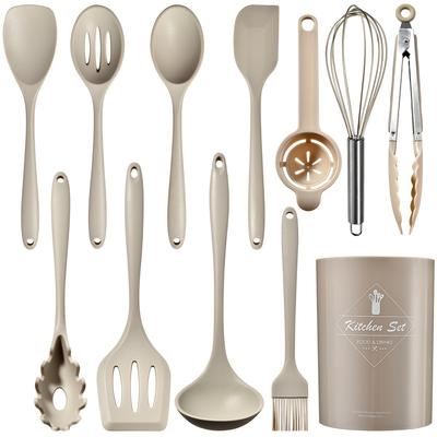 Silicone Kitchen Utensil Set - Non-stick Cooking Tools with Storage Bucket - Including Spatula, Stirrer, Food Picker, Baking Accessories