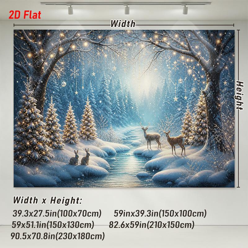 1Pc Magical Snowy Forest Deer Tapestry Wall Hanging, Decorative Fabric Poster for Bedroom, Living Room, Dorm & Home Decor
