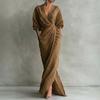 Women's Split Wrap Maxi Dress 3/4 Sleeve V Neck Ruched Bodycon Long Dress Cocktail Party Wedding Guest Dress with Pockets