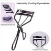 Metal Eyelash Curler With Eyelash Separating Comb Tool And 6 Replacement Refill Pads (Black)