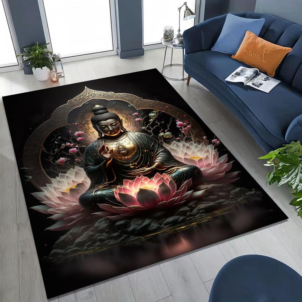 Věřící Slavnostní Buddha Šákjamuni Květinový Koberec do Ložnice Obývacího Pokoje Pohovka Domácí Rohožka Dekorace,Velká Dětská Hrací Protiskluzová Podložka na Podlahu Dárek