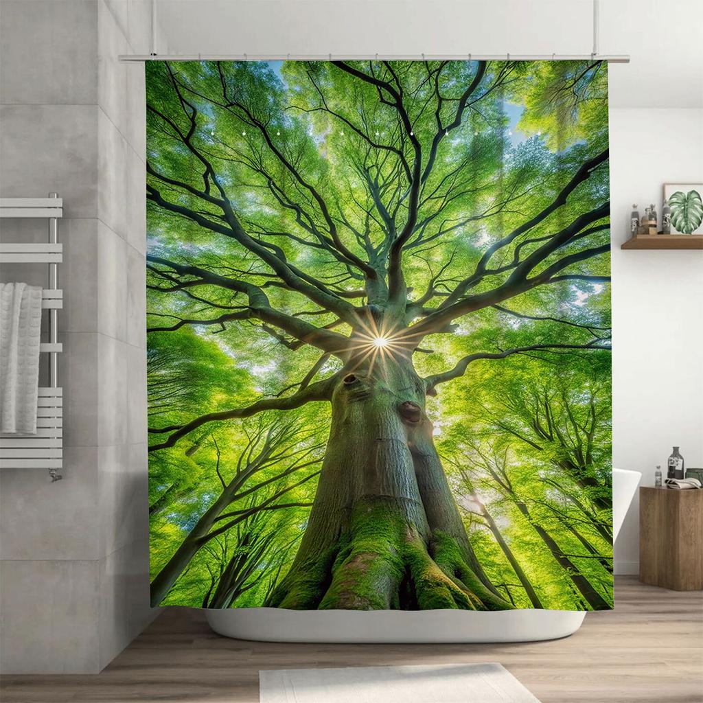 Sunlit Tree Waterproof Shower Curtain Heat Resistant Machine Washable Non-Transparent 180x180cm