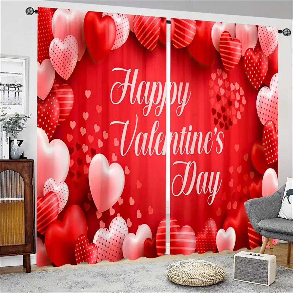 Romantic Heart Happy Valentine's Day Window Curtains Blinds For Living Room Kids Bedroom Bathroom Kicthen Door Home Decor2Pcs