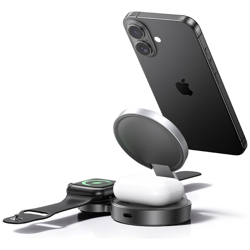 USAMS Faltbares 3-in-1 Induktives Ladegerät 15W für Handy/Apple Watch/Kopfhörer CD234WXC01 (US-CD234)