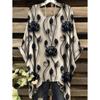 Chic Women T-Shirts Oversized Simple Vintage Floral Print Irregular Hem Round Neck T-Shirt