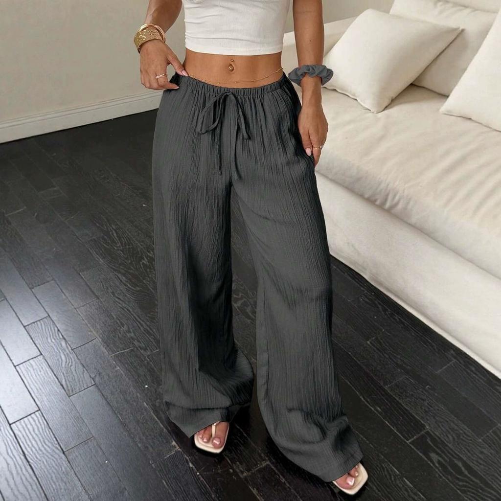 Fashion Women's Versatile Drawstring Casual Solid Color Pleated Wide-leg Pants