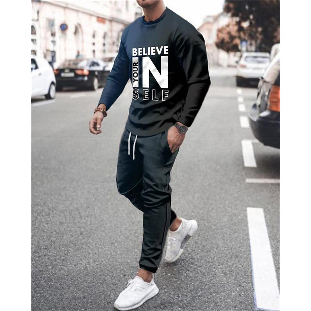 Men Spring And Autumn Vintage Tracksuit Casual Long Sleeve T-Shirt+Pants Suit two-Piece Set Man Clothing 2024 Street Sportswear