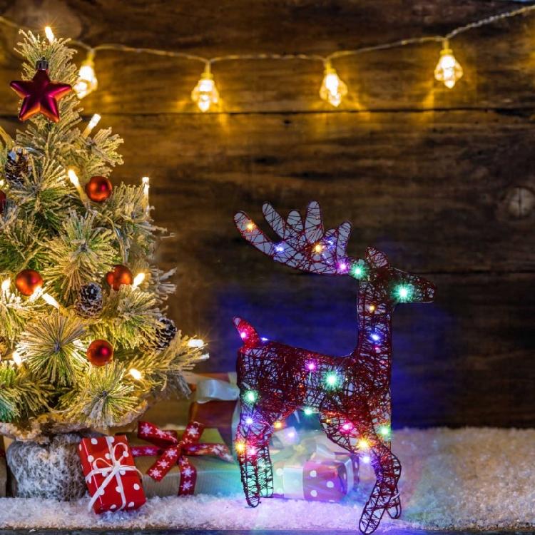 Christmas Wrought Iron Deer Figurine with Led Light Holiday New Year Party Decor
