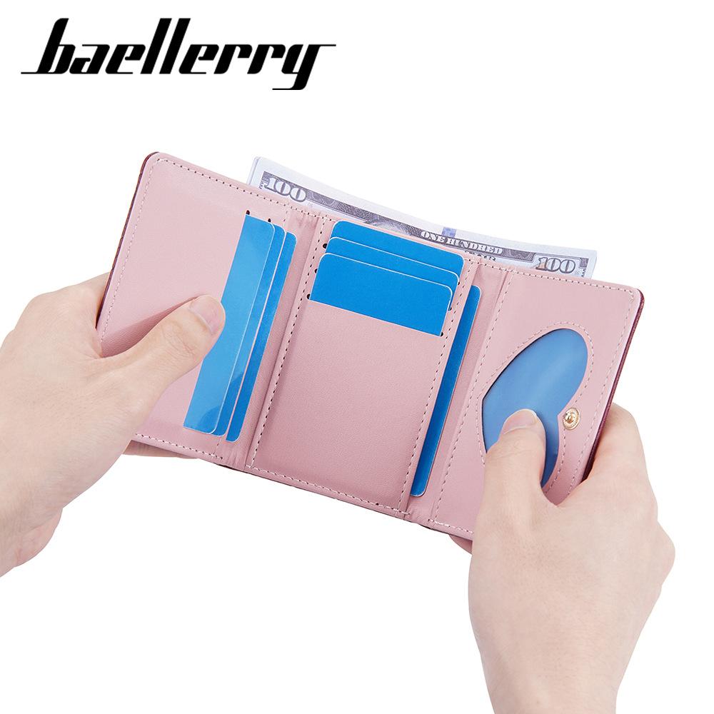 Baellerry Women's Pu Leather Short Purse Vertical Wallet Small Coin Purse Fashion Card Holder Multi-card Slot Snap Button Billfold